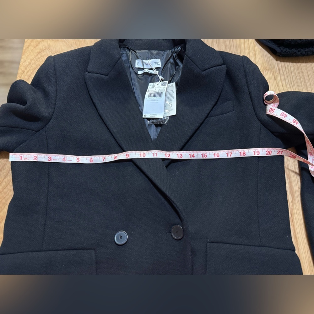 Mango Dali Wool Blend Black Coat NWT Women’s Size L Structured Blazer Coat - Picture 7 of 9
